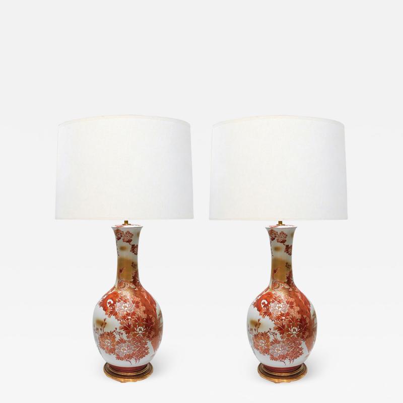 Large Pair of Japanese Kutani Porcelain Lamps