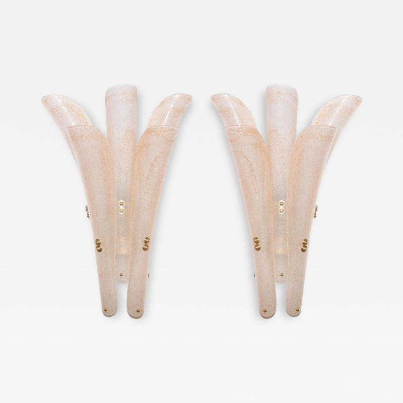 Large Pair of Murano Wall Sconces With Gold Flakes Details