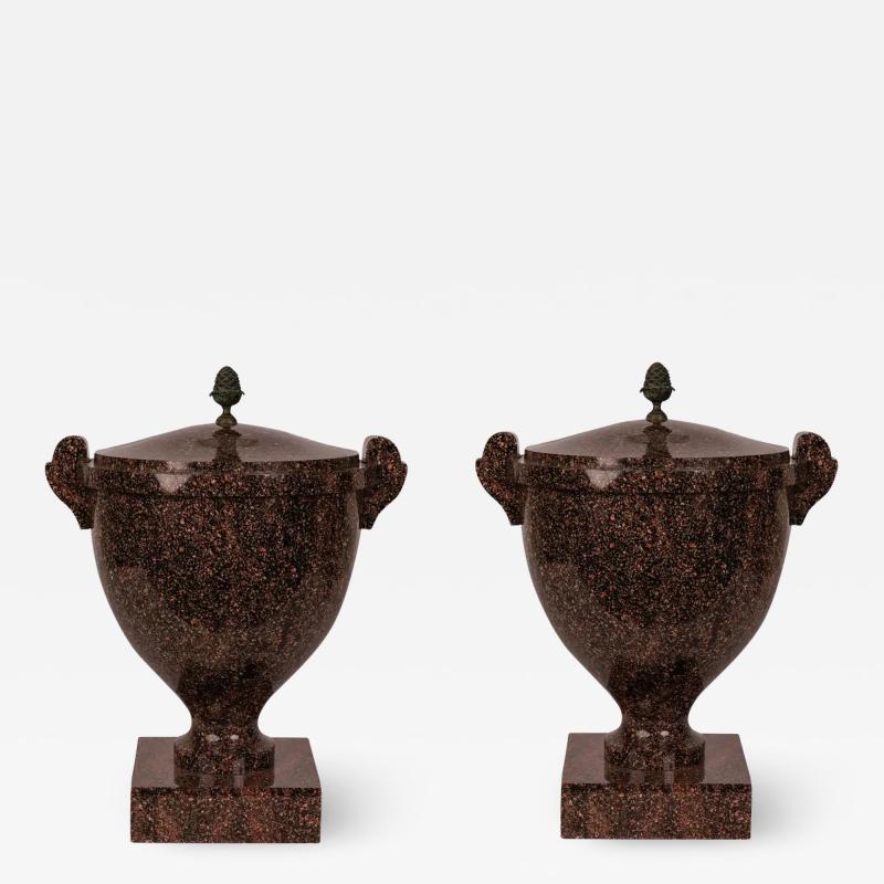 Large Pair of Swedish Blyberg Porphyry Vases and Covers Early 19th Century