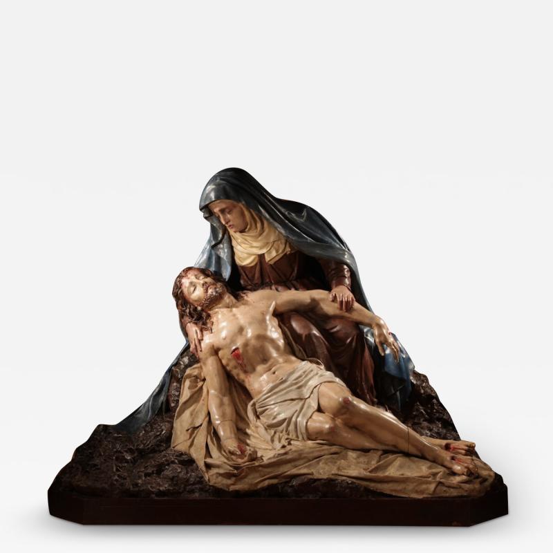 Large Pieta Spanish Wooden Sculpture 17th 18th century