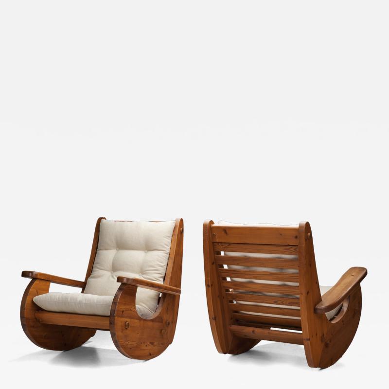 Large Pine Wood Rocking Chairs The Netherlands 1970s
