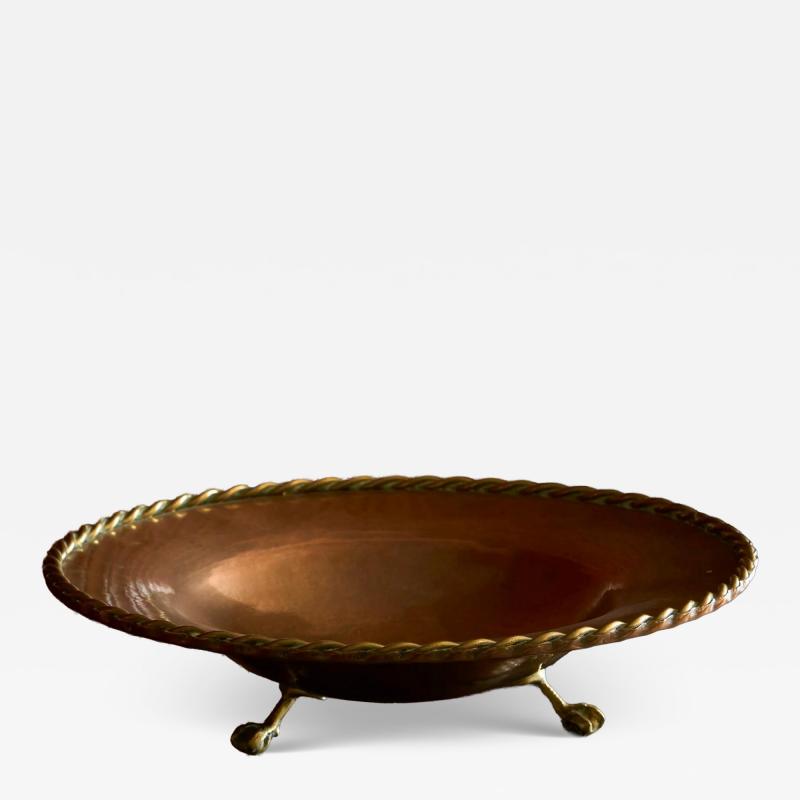 Large Raised Centerpiece Bowl with Braided Edge in Patinated Copper 1930s