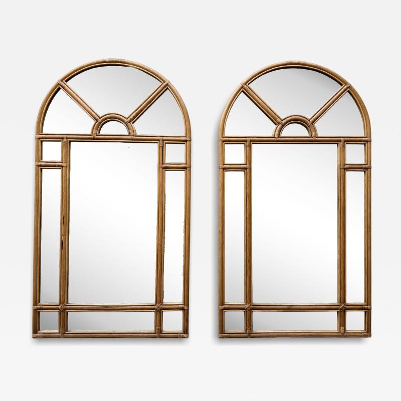 Large Rattan Parclosed Mirror Italy 1970s