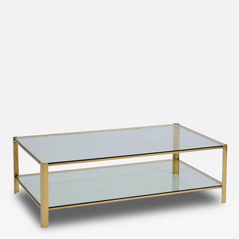 Large Rectangular Two Tier Coffee Table in Brass and Glass France 1970s
