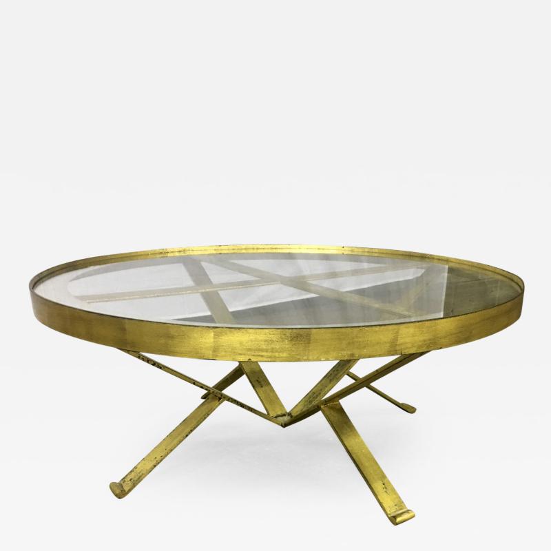 Large Round 40s French Gold Leaf Wrought Iron Coffee Table