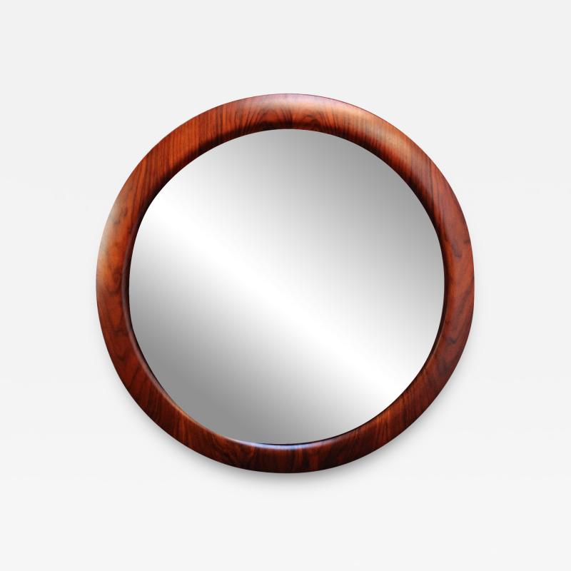 Large Round Italian Modernist Rosewood and Chrome Mirror by Mac Arredamenti