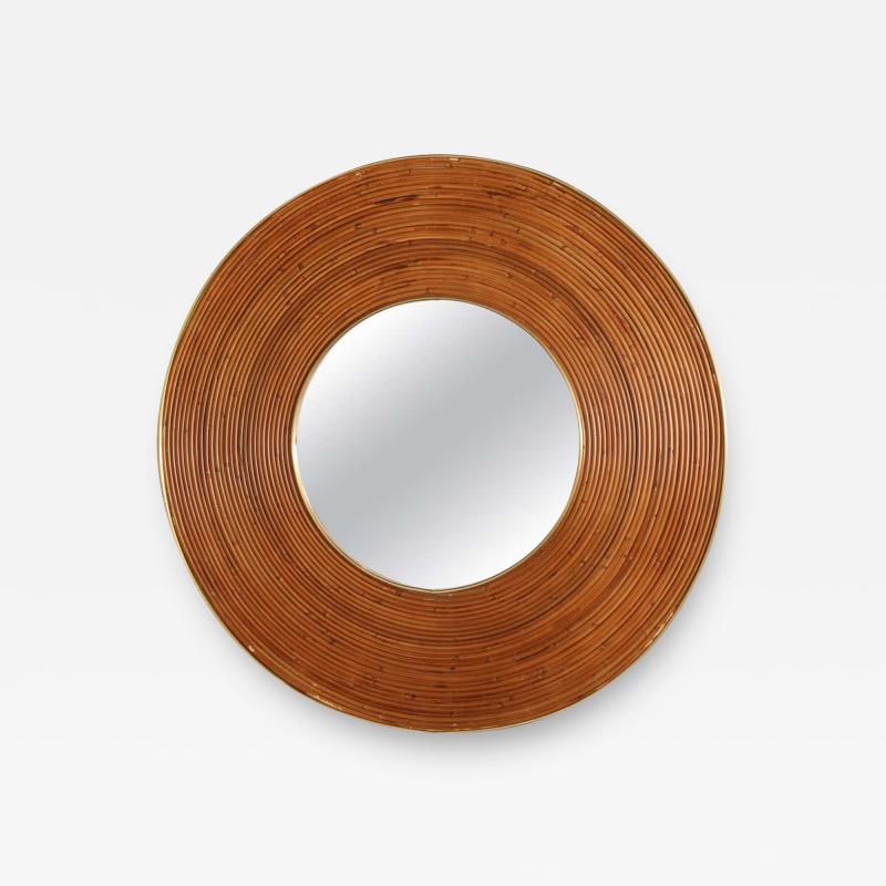 Large Round Reed and Brass Mirror Italy 1970s