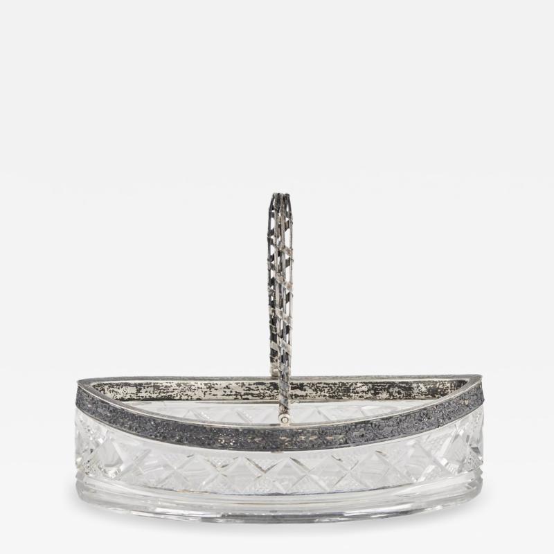 Large Russian Silver Mounted Crystal Bonbonniere In The Form Of A Boat 