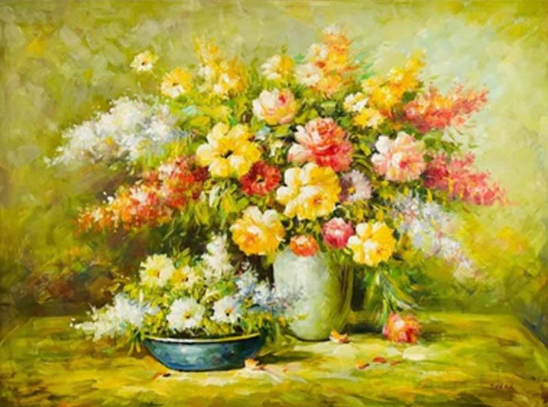 Large Sell Life Flowers Oil on Canvas Painting Signed and Framed