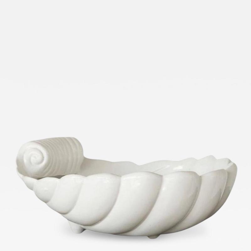 Large Shell Shaped Ceramic Art Deco Centerpiece Bowl Mid 20th Century