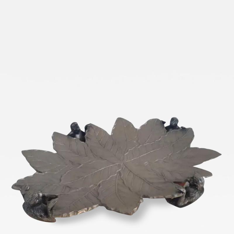 Large Silver Tone Sculpted Monkey Serving Tray