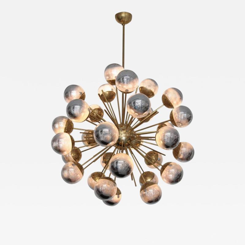 Large Sputnik chandelier in brass with glass mirror globes