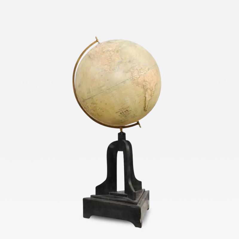 Large Swedish 1910s Freestanding Terrestrial Globe on Black Carved Base
