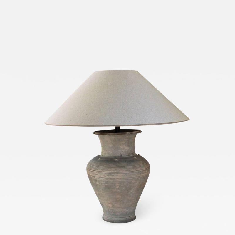 Large Unglazed Khmer Vase As Table Lamp