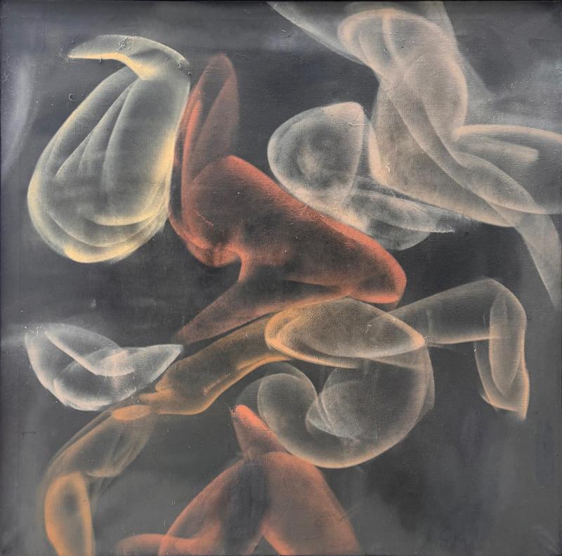 Large Vintage Drifting Biomorphic Abstract Ethereal Painting