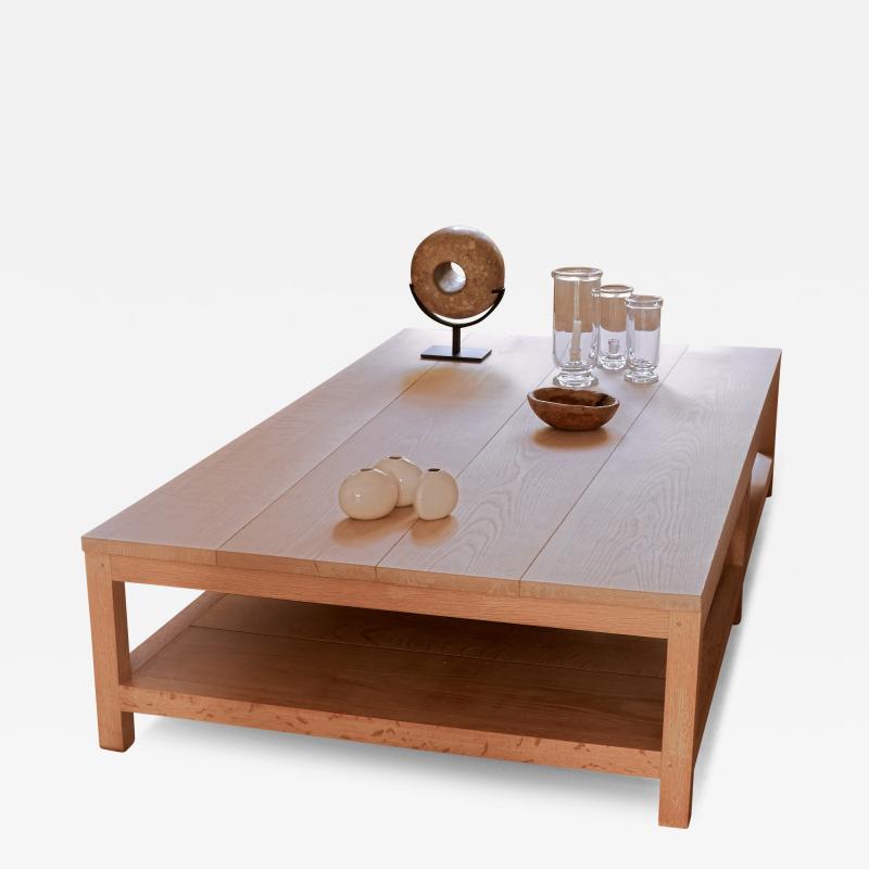 Large White Oak Coffee Table with Shelf