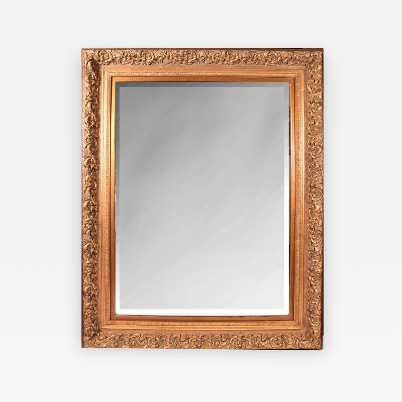 Large and Elegant Beveled Gilt Wood Frame Fire Mantle Hanging Wall Mirror