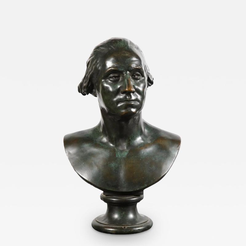 Large and Rare Patinated Bronze Bust of George Washington by F Barbedienne