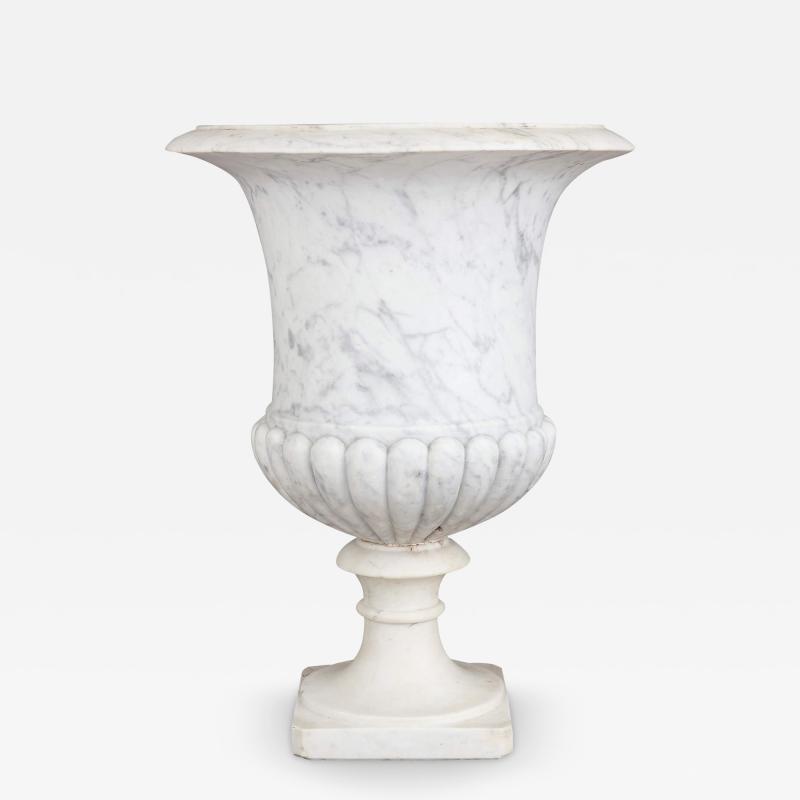 Large antique carved white marble Medici vase garden urn