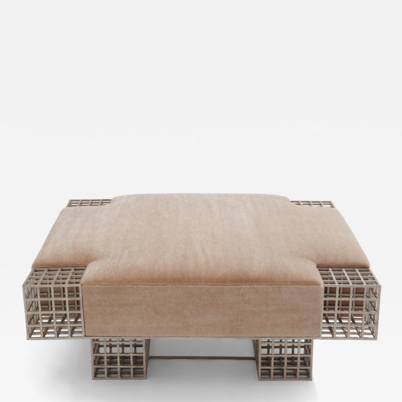 Large bench ottoman by Carla Sozzani in Milan mohair velvet 1990s