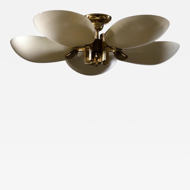 Large brass and glass chandelier