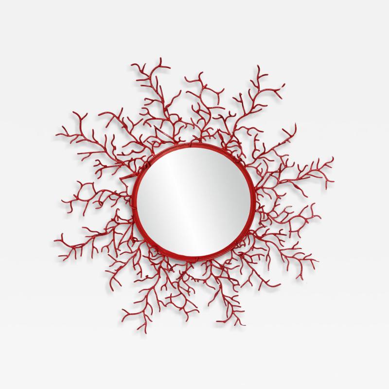Large coral mirror in lacquered iron Musgo Barcelona Spain circa 1970