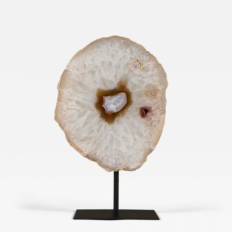 Large lace agate slice of white quartz with subtle taupe and amethyst banding