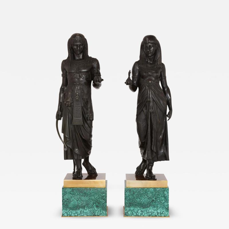 Large pair of Empire style patinated bronze sculptures