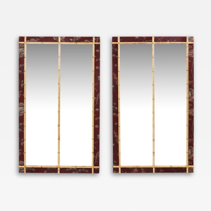 Large pair of French 19th Century gilt faux bamboo upholstery mirrors