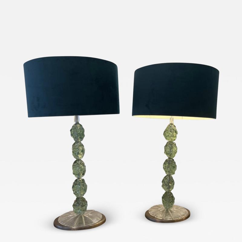 Large pair sea green Murano glass table lamps