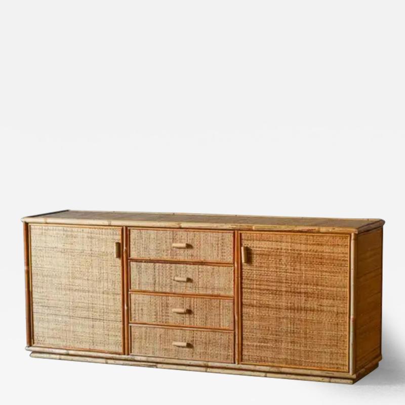 Large sideboard in rush and wicker 1980