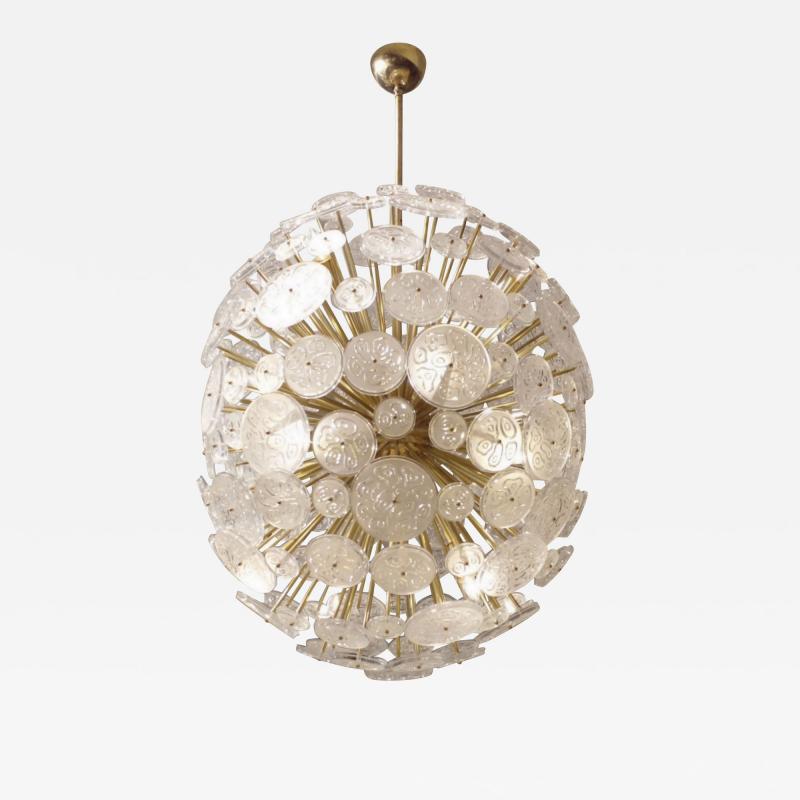 Large sputnik chandelier in brass and glass Murano Italy circa 1980