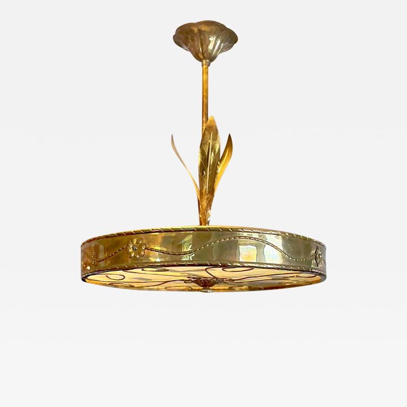 Lars Holmstr m Exquisite Hammered Brass Chandelier by Lars Holmstr m