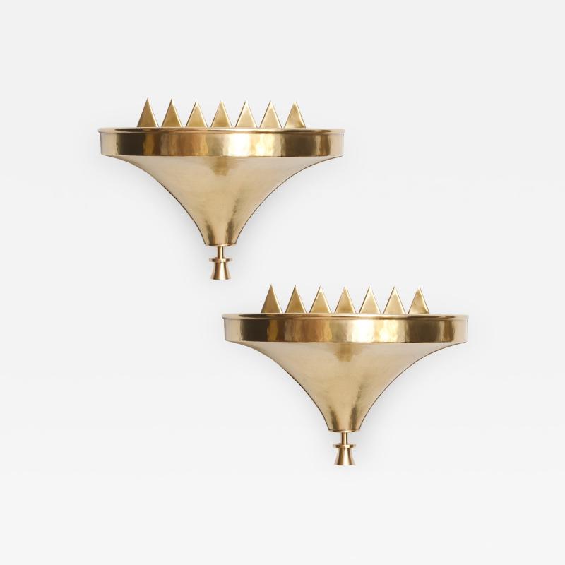 Lars Holmstr m Swedish Art Deco Flame Brass Sconces Lars Holmstrom