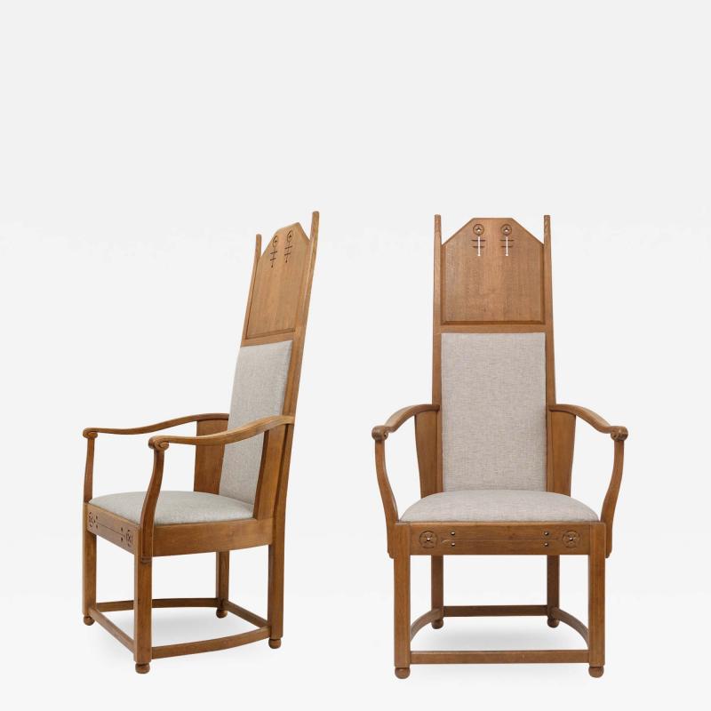 Lars Israel Wahlman Lars Israel Wahlman designed high back oak Swedish Arts Crafts armchairs
