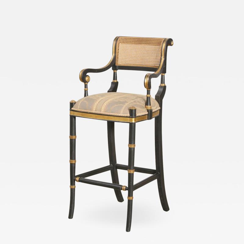 Las Palmas Collection Giltwood Ebonized Caned Barstool Mansfield