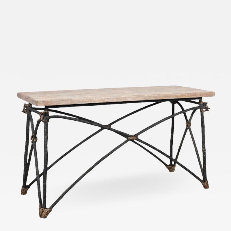 Las Palmas Collection Modern Rustic Wrought Iron Console Sofa Table