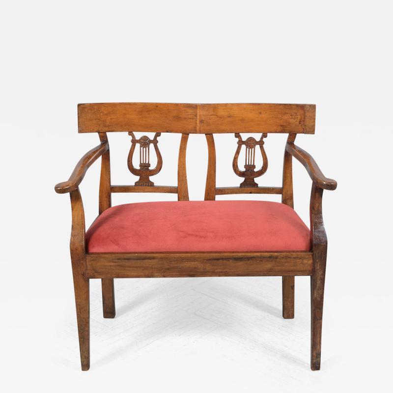 Late 18th Century English Red Velvet Walnut Bench