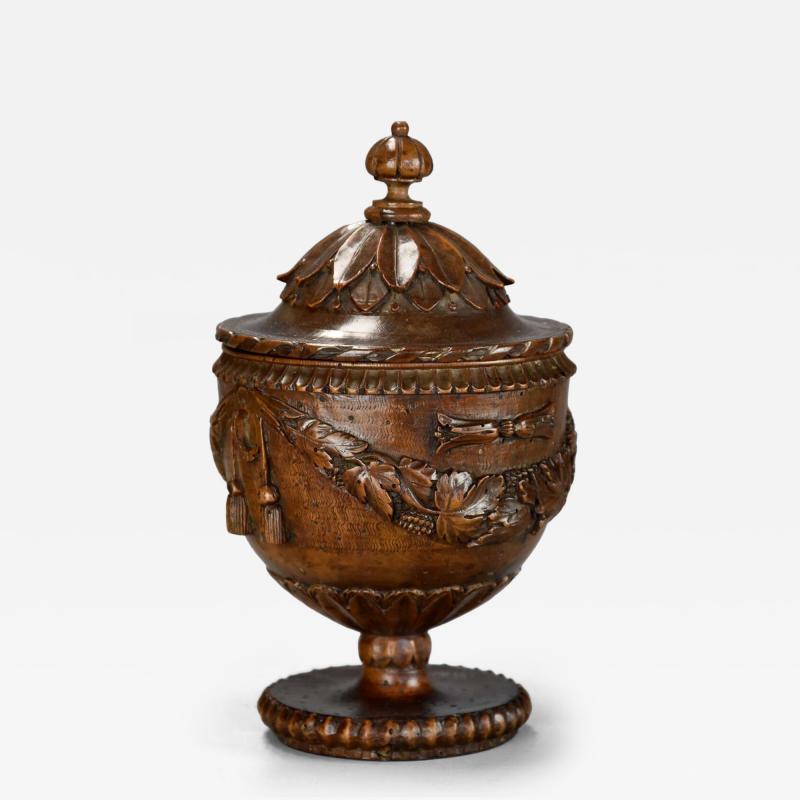 Late 18th century Neoclassical finely carved walnut lidded urn possibly Italian