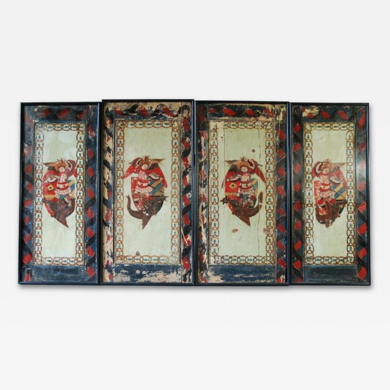 Late 18th century set of twelve pine painted panels
