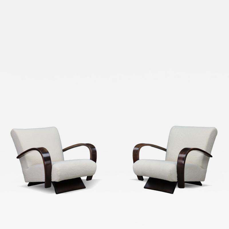 Late 1930s Italian unique pair of restored Rationalist lounge chairs