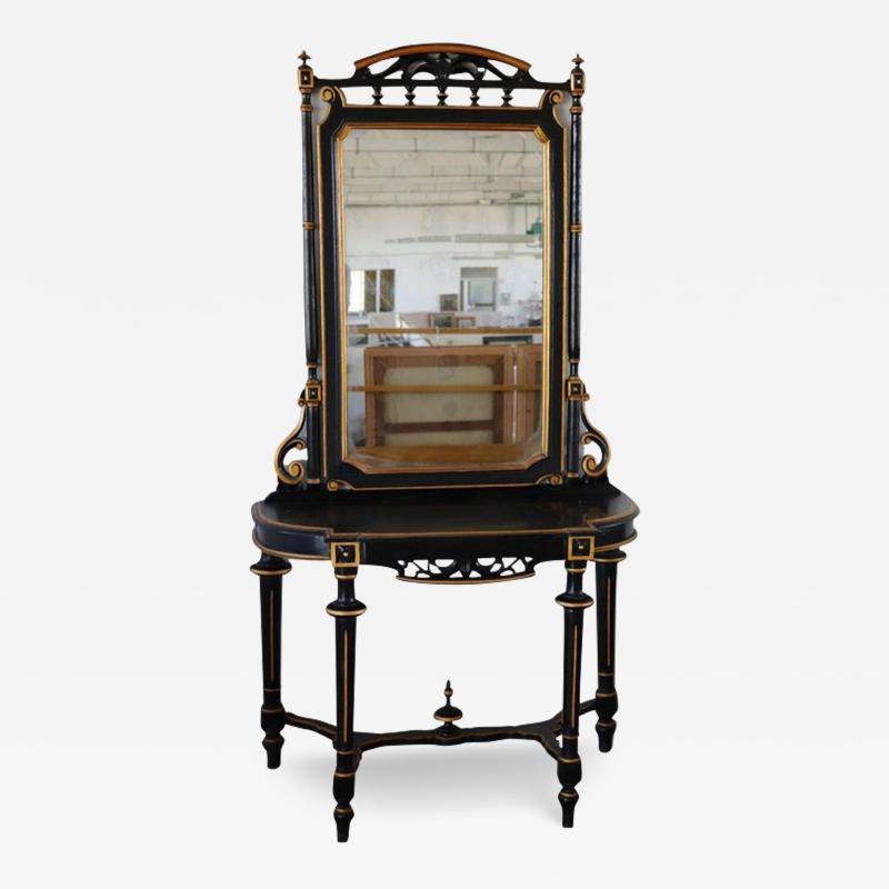 Late 19th Century Black and Gold Antique Walnut Console Table with Mirror