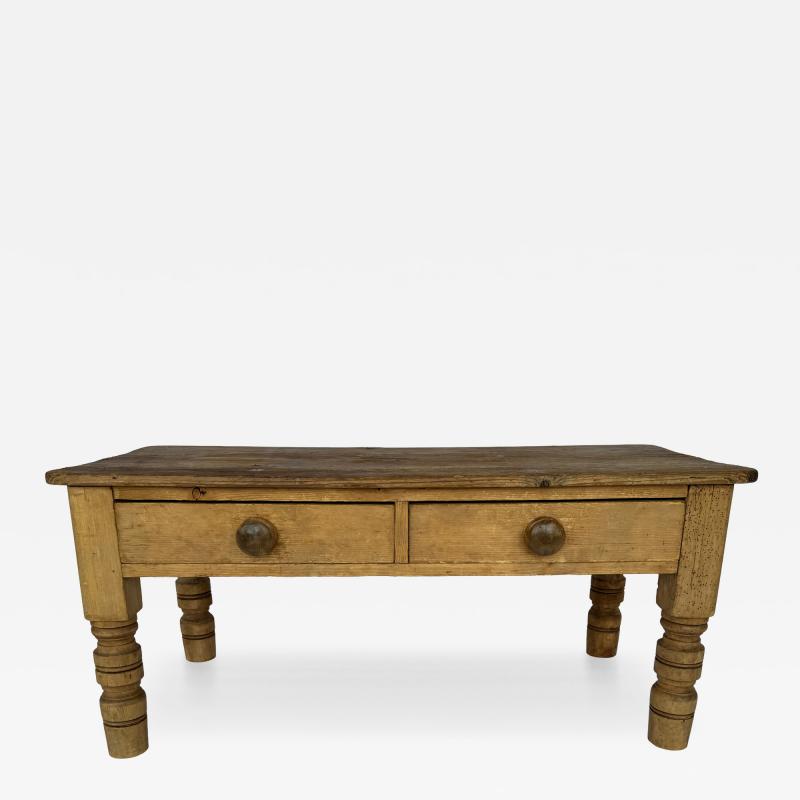 Late 19th Century Country English Pine Low Table with Two Drawers