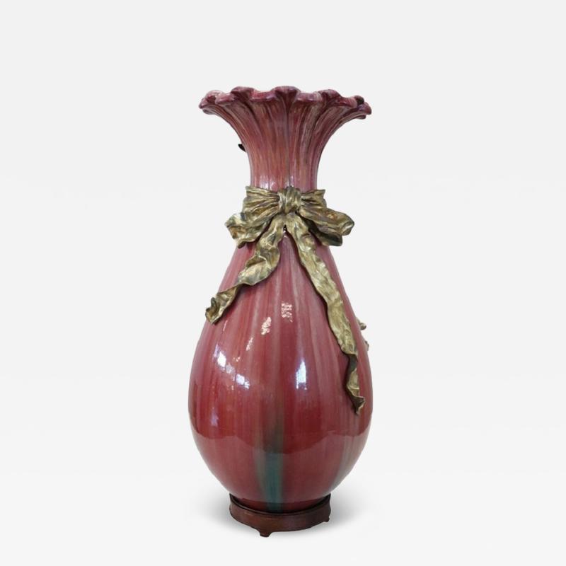 Late 19th Century French Antique Ceramic Vase with Bronze Decorations