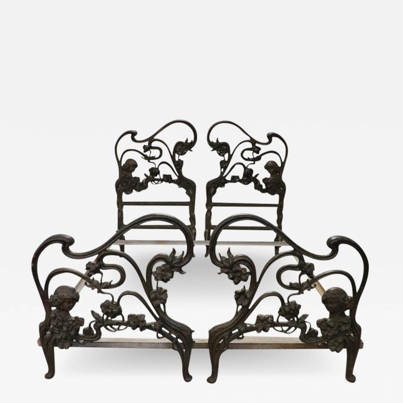 Late 19th Century French Art Nouveau Rare Double Bed in Cast Iron