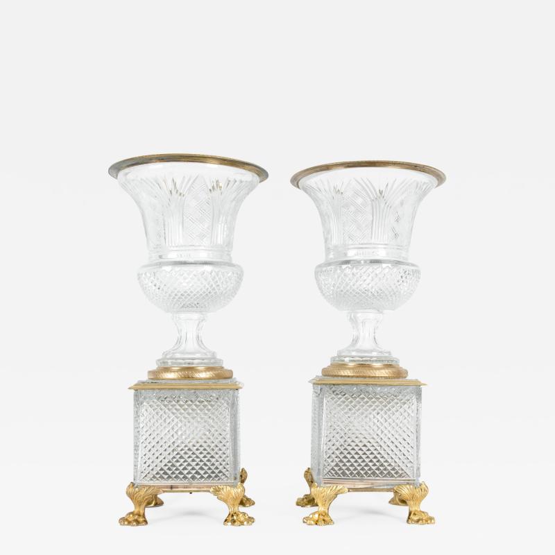 Late 19th Century Gilt Bronze Cut Glass Vases Centerpieces