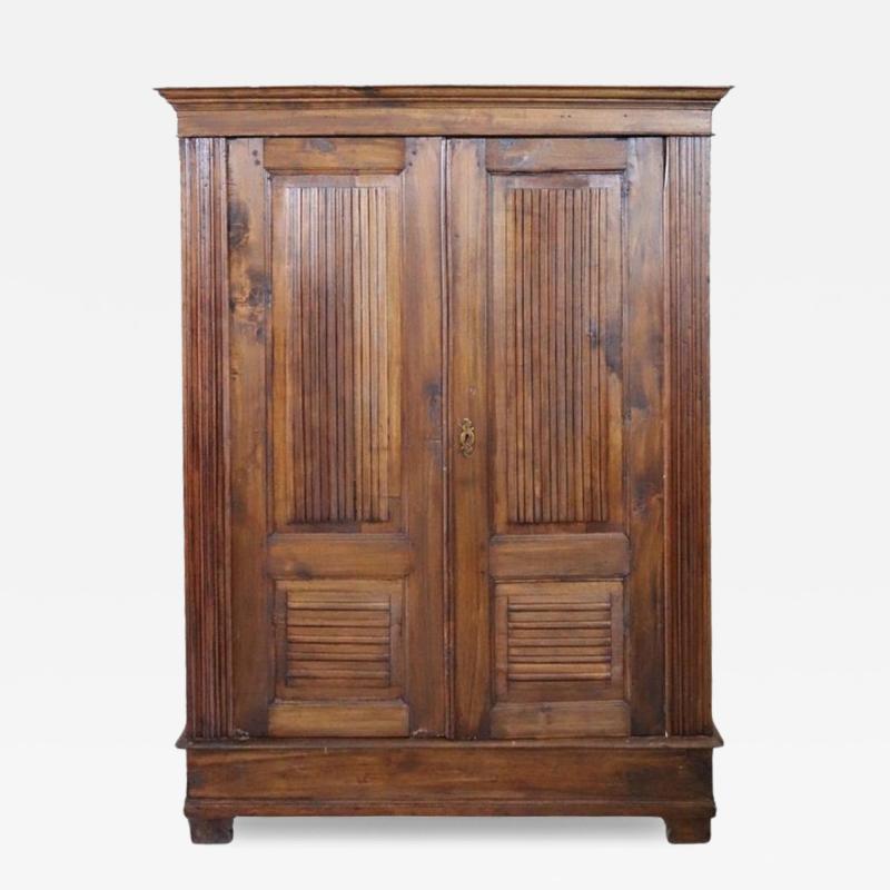 Late 19th Century Italian Solid Poplar Wood Small Antique Wardrobe Armoire