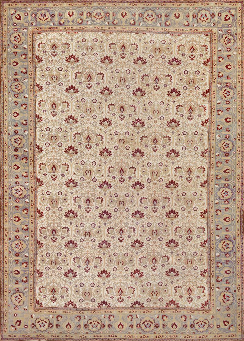 Late 19th Century Large Handwoven Agra Wool Rug