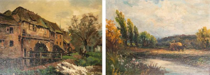 Late 19th Century Pair Oil Painting Giltwood Frame