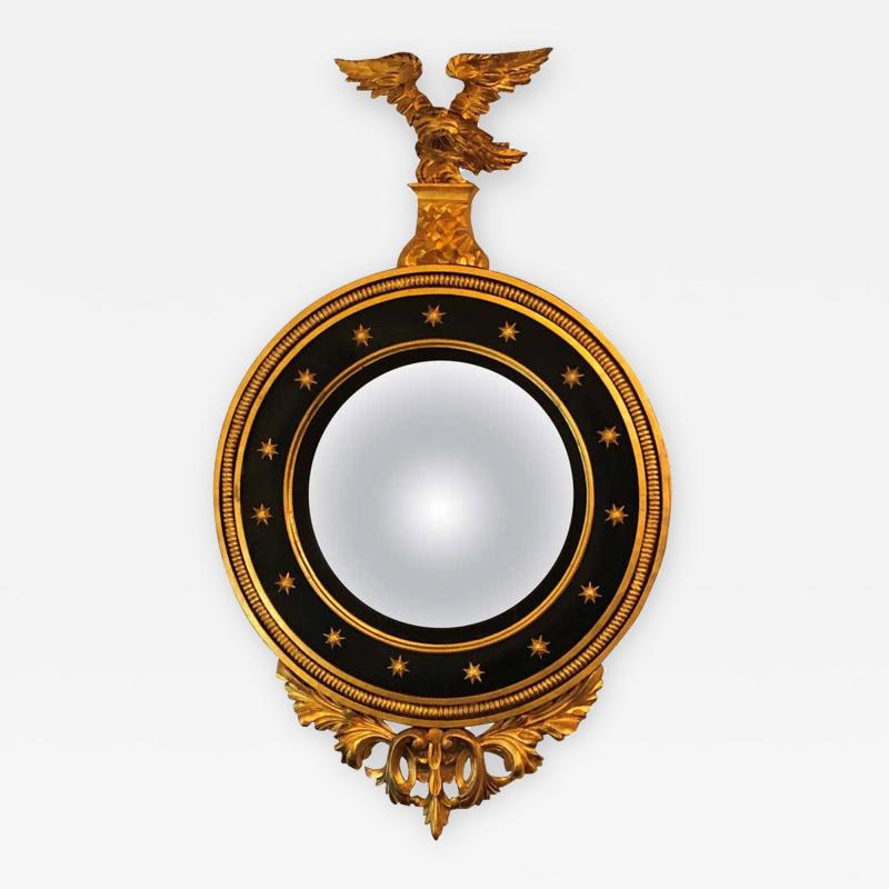 Late 19th Century Regency Carved and Ebonized Giltwood Bullseye Convex Mirror